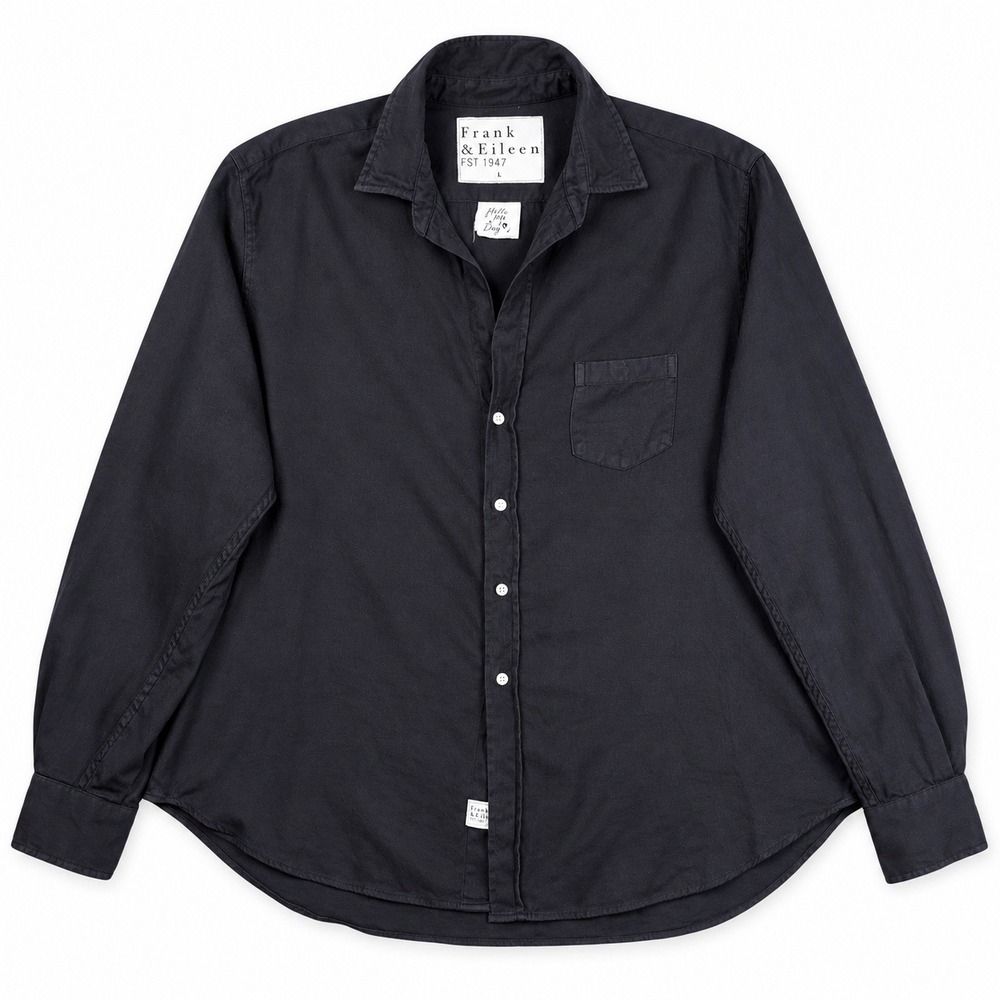 Frank & Eileen Eileen Herringbone Shirt Women's Large Black Italian Woven Luxury